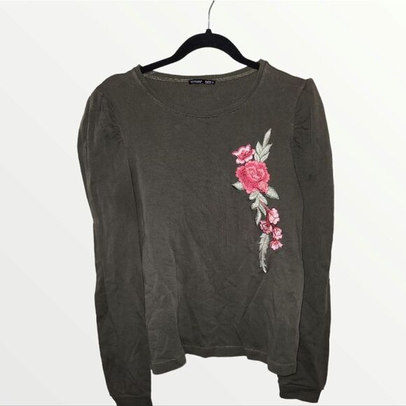 Zara W&B Collection army green floral embroidered sweatshirt - Picture 1 of 5